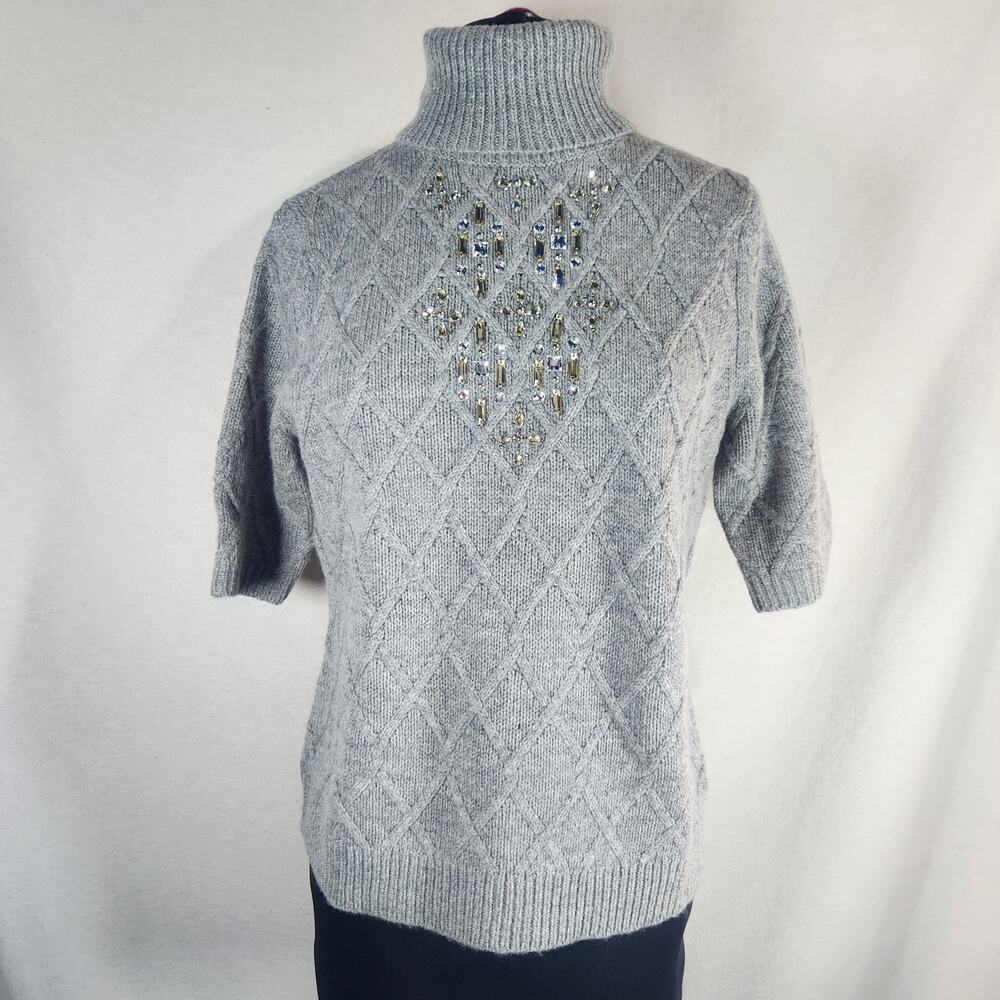 The Limited Small Wool Blend Gray Short Sleeve Sweater Trellis Design With Bling - Picture 2 of 11